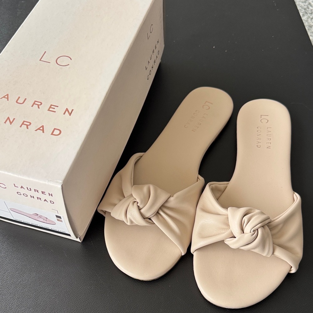 LC Lauren Conrad Cream Knotted Slide Sandals